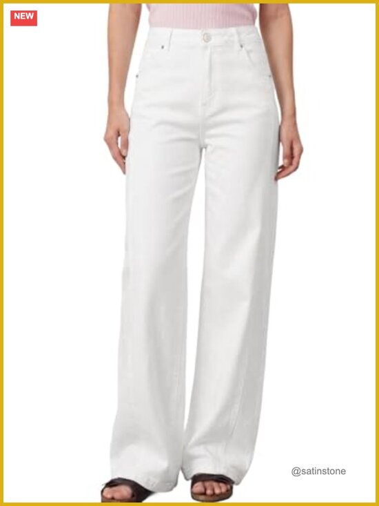 Denim - High Waisted Wide Leg Jeans Front Seam Straight Denim Pants